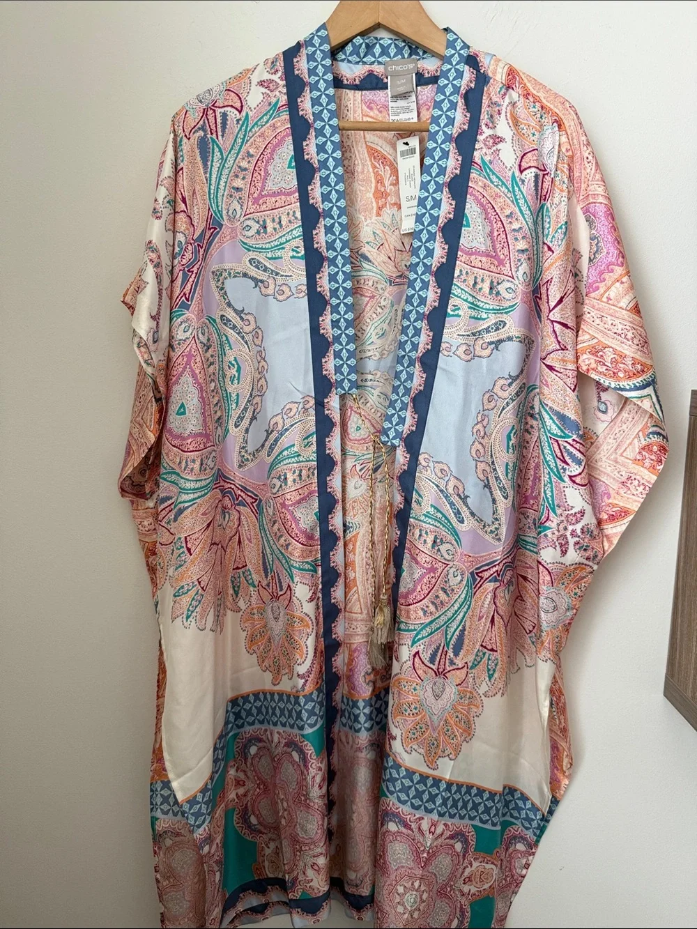 Chico's Silk Multi-Color Paisley Open Front Kimono Size M NWT